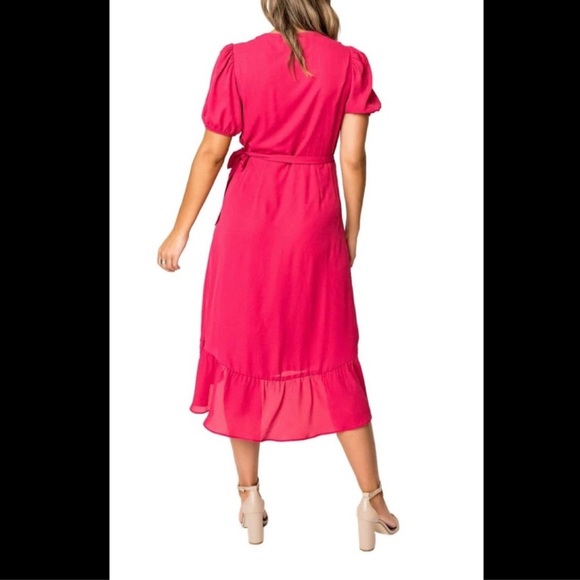 GIBSONLOOK Pink Ruffled Wrap Sundress with Puff Sleeves/size S - Picture 3 of 3